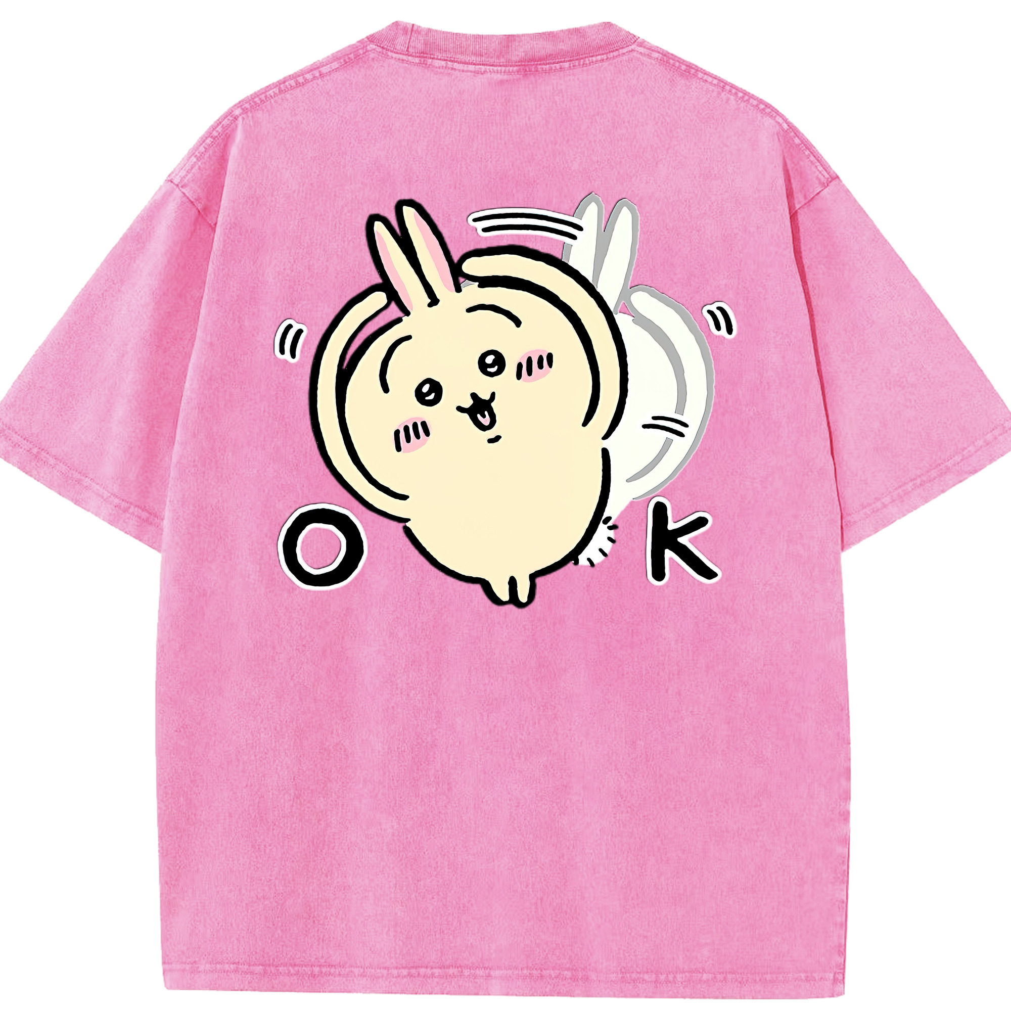 （画像用） ちいかわ うさぎ Chii-kawa usagi 綿100% ヴィンテージ風 半袖Tシャツ（背面プリント）
